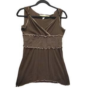 Max Studio Shirt Womens Size Small Vintage Brown USA Halter Top Babydoll Blouse